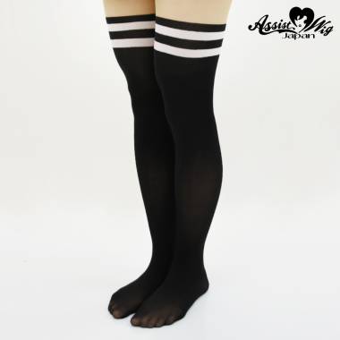 フェイクニーハイタイツ　ブラック×ホワイト